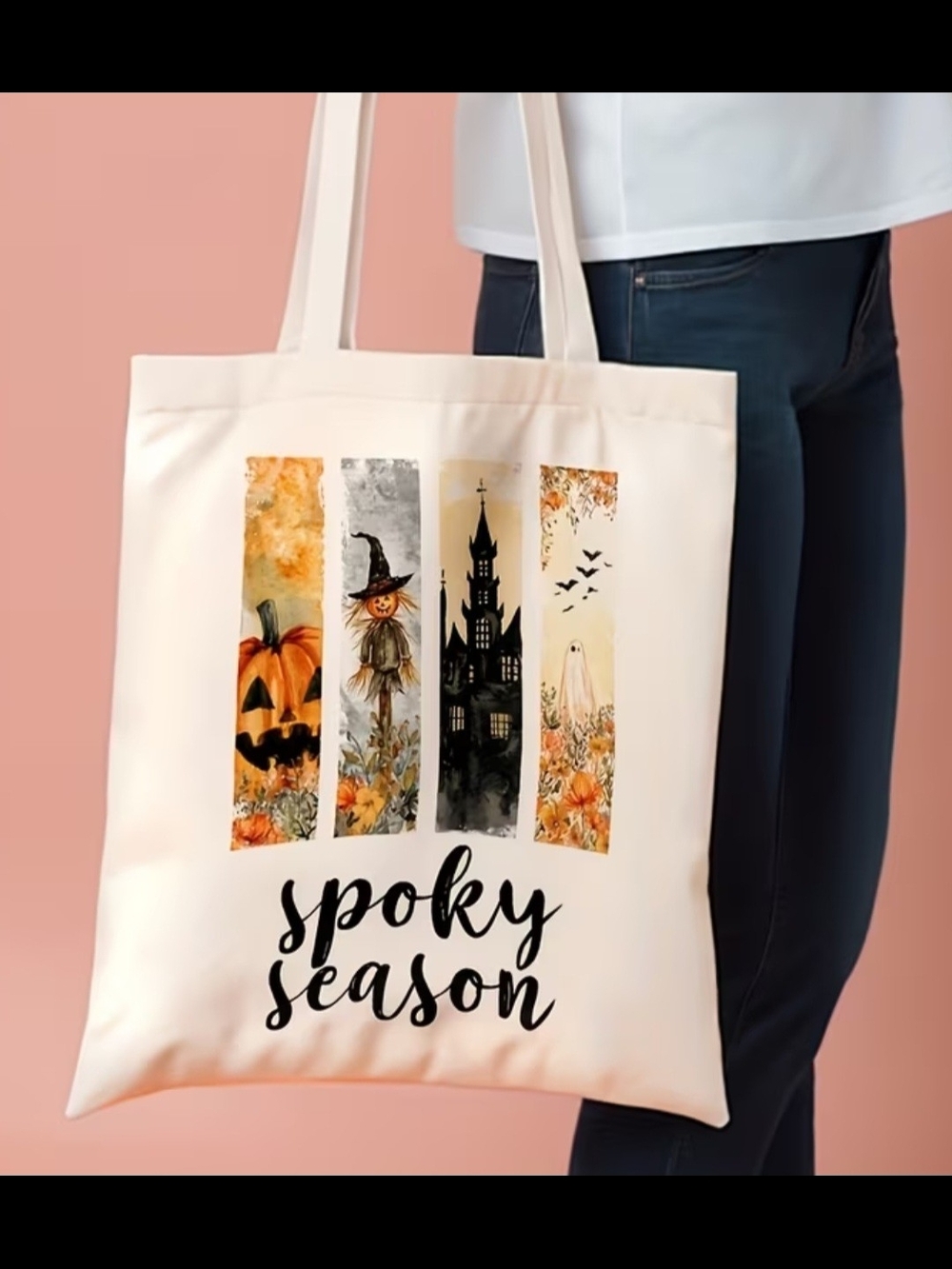 Spooky Season Halloween Tote Bag in Cream